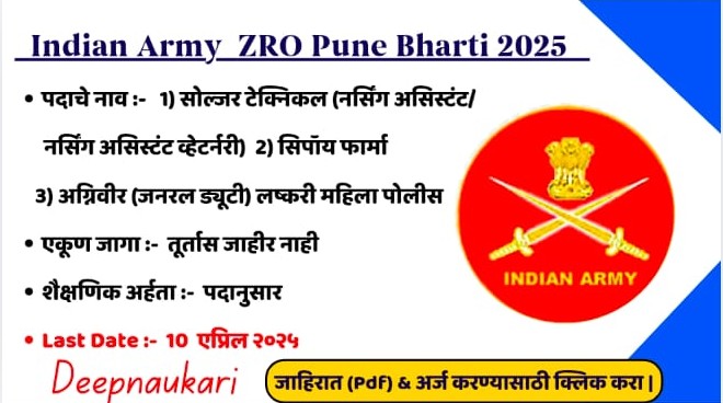 Indian Army  ZRO Pune Bharti 2025 | भारतीय सैन्य भरती 2025 | सोल्जर टेक्निकल & सिपॉय फार्मा भरती