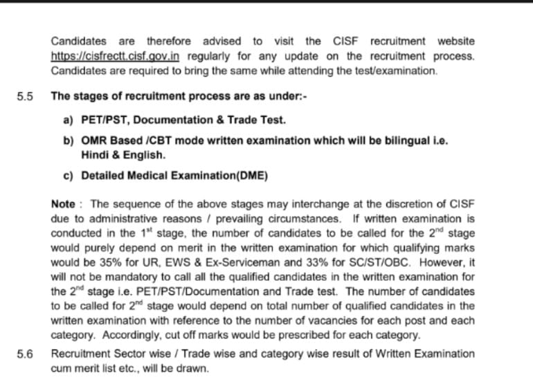 cisf bharti selection process