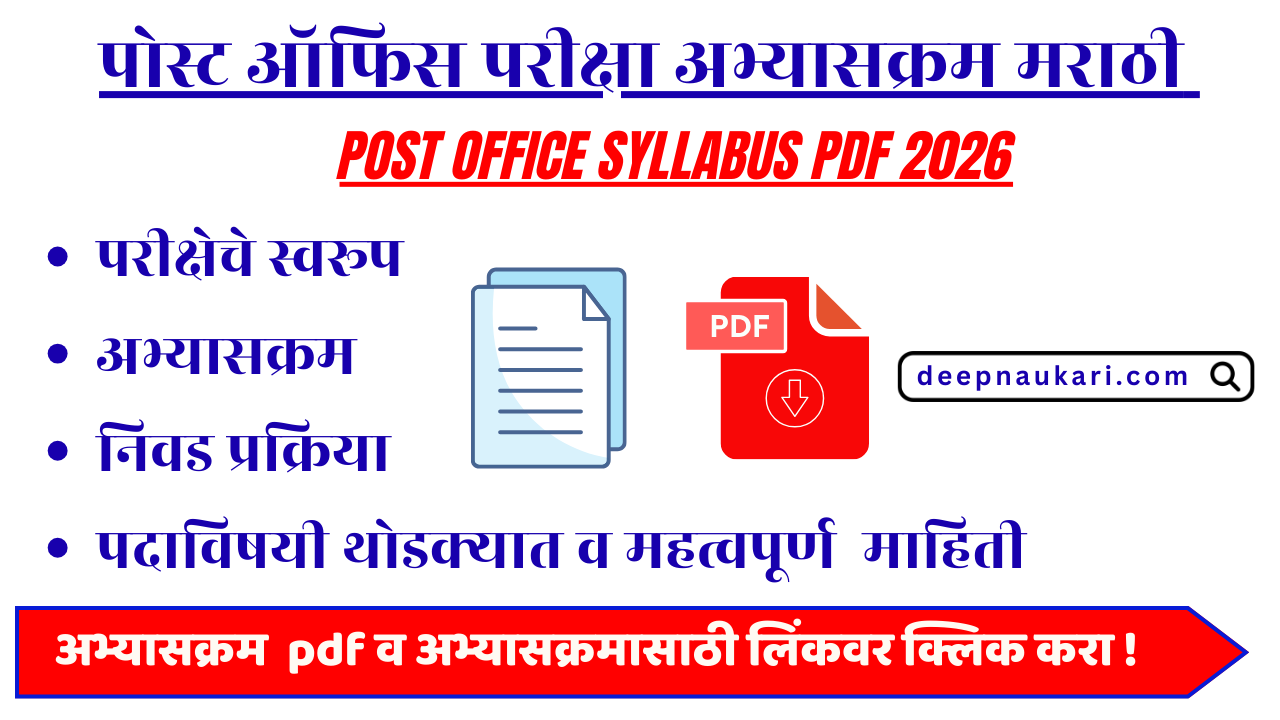 पोस्ट ऑफिस परीक्षा अभ्यासक्रम | Post Office Syllabus PDF 2026