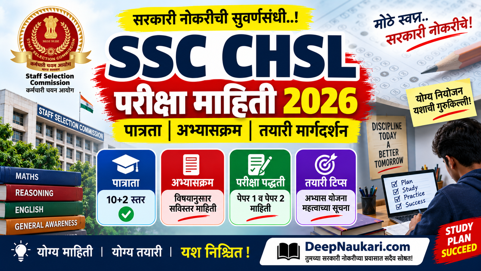 SSC CHSL परीक्षा माहिती 2026 | पात्रता, अभ्यासक्रम, तयारी मार्गदर्शन